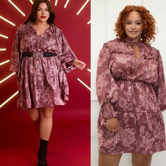 NWT ELOQUII PUFF SLEEVE BOHO FLORAL DRESS - Picture 2 of 4